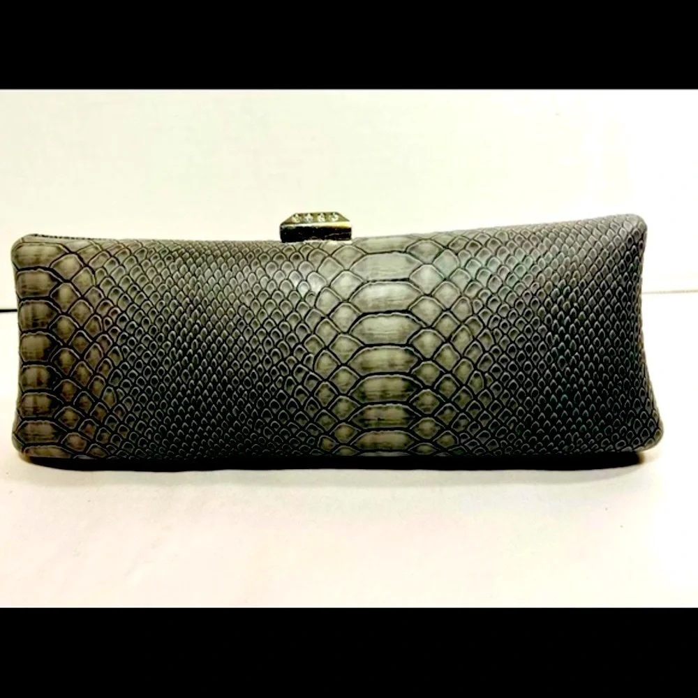 Beautiful python textured clutch with diamond/ silver accent closure